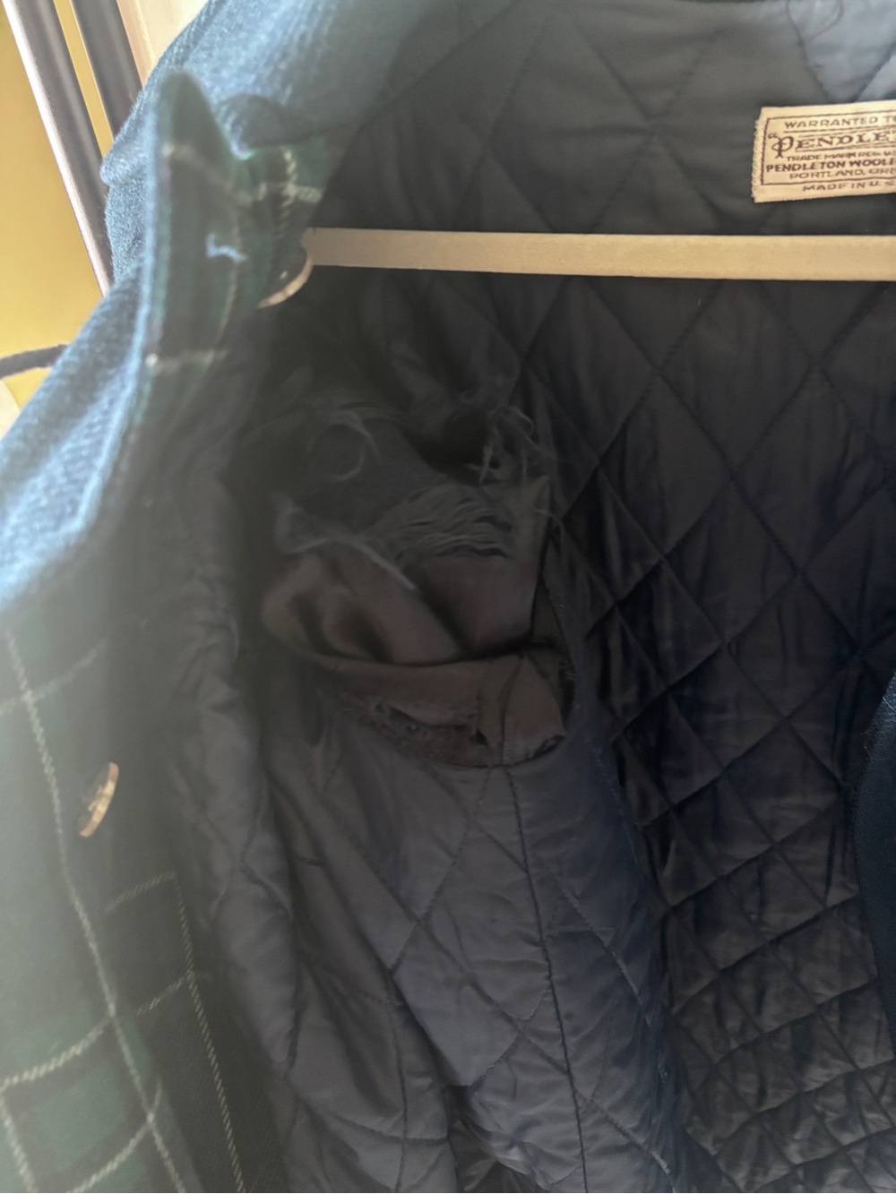 Vintage Pendleton Navy Blue Wool Duffle Coat with Green Plaid Lining - Picture 6 of 7
